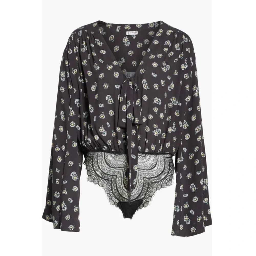FREE PEOPLE Black Daisy Forties Feel Bodysuit